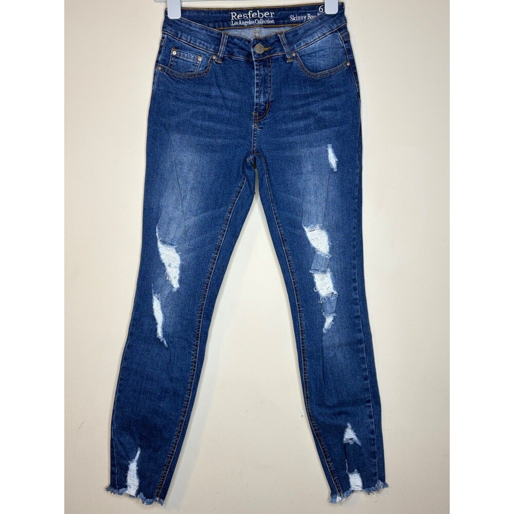 Resfeber Women's Distressed Blue Skinny Boyfriend Jeans Size 6